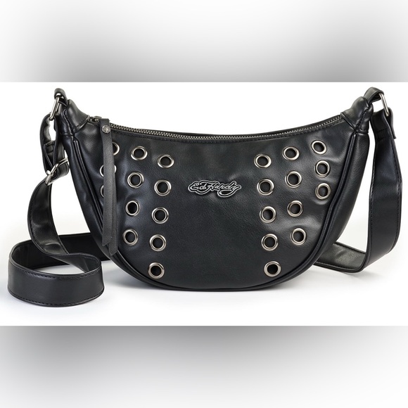 Ed Hardy Black Hobo Bag with Silver Accents - Picture 3 of 3